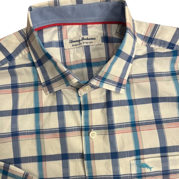 Tommy Bahama Other - Tommy Bahama Button Down Men‎ Medium Blue Plaid Sarasota Stretch Coolmax